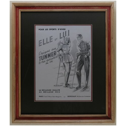 1931 год, оригинал, Реклама магазина спортивной одежды Элен и Луи, в рамке, 49см на 41.5см, Лот №3621
