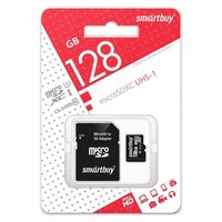 Карта памяти MicroSD 128 ГБ SmartBuy Class10 UHS-I с SD, SB128GBSDCL10-01, с адаптером