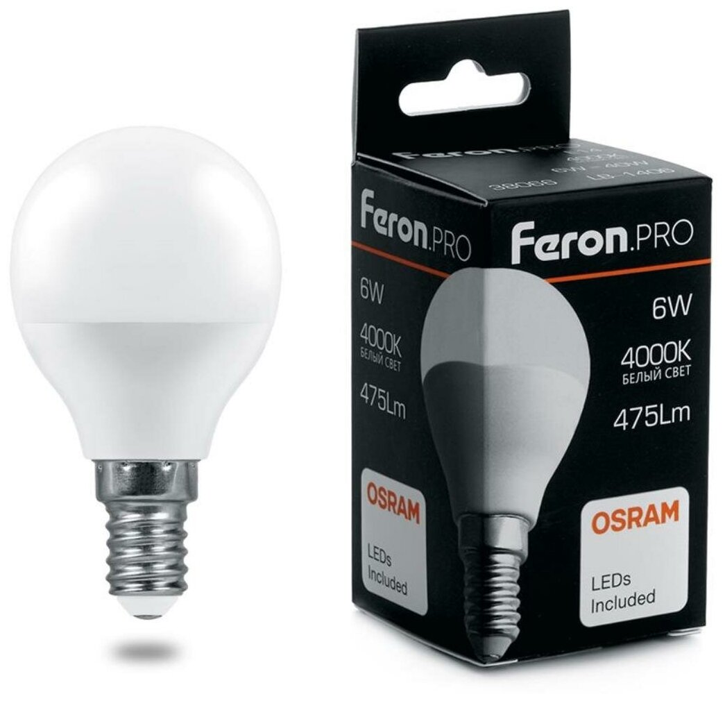 Лампа светодиодная Feron.PRO LB-1406 Шарик E14 6W 175-265V 2700K (38065). Комплект из 10 шт.