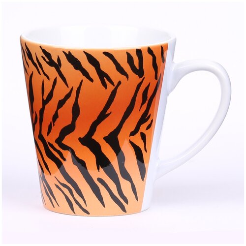 фото Кружка для кофе darifly белая глянцевая с рисунком "шкура рыжего тигра" (серия "тигровая шкура")