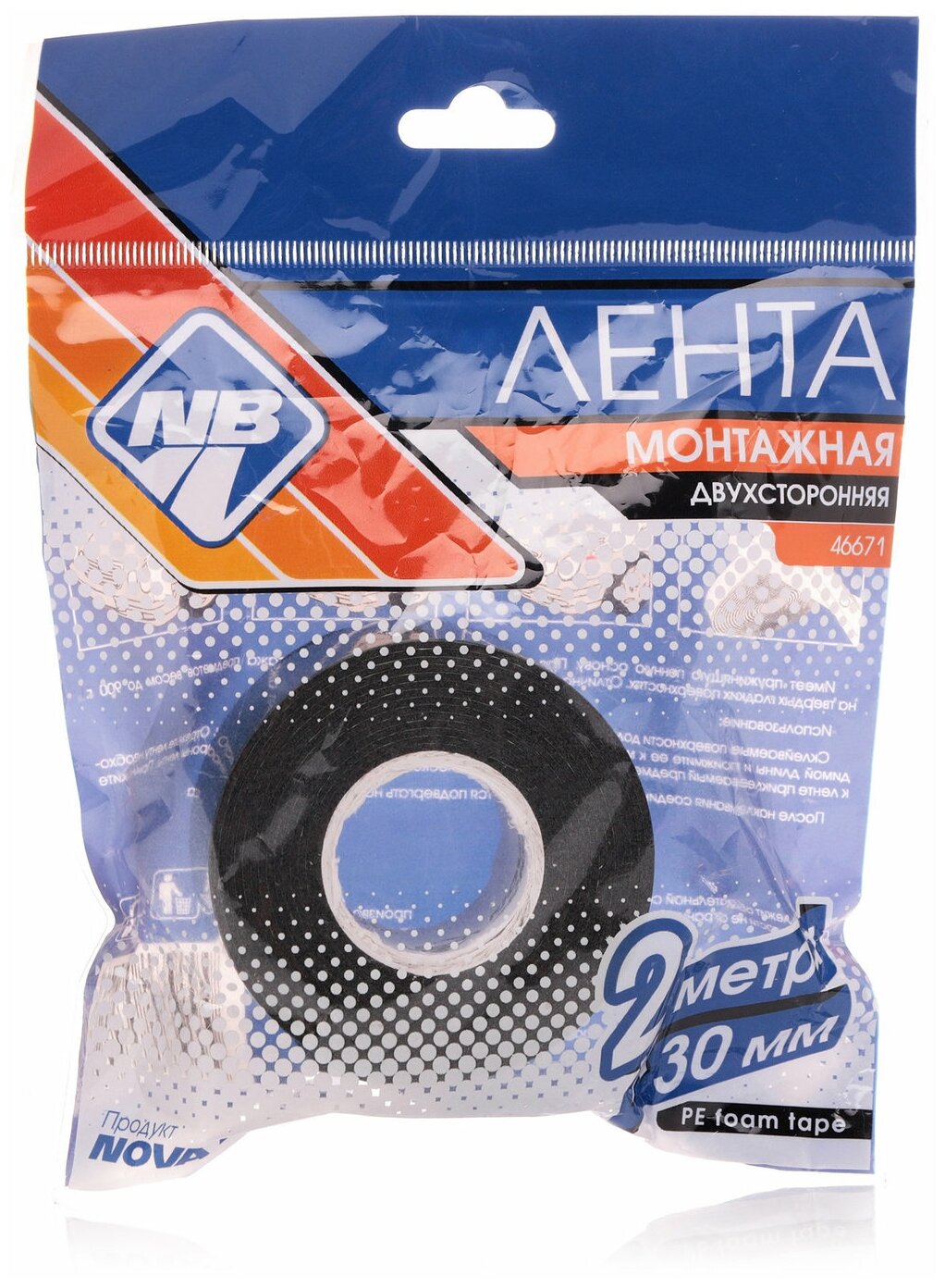 фото Лента клеящая двусторонняя Nova Bright, на вспененной основе, 30 мм х 2 м