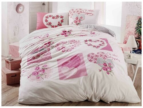 Комплект постельного белья Irina Home Lovely, 1.5-спальное, ранфорс, белый/розовый
