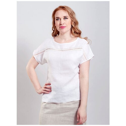 Блузка (кофта) с мережкой. Короткий рукав. Натуральный лен / Нижегородский Гипюр / Подарок женщине.