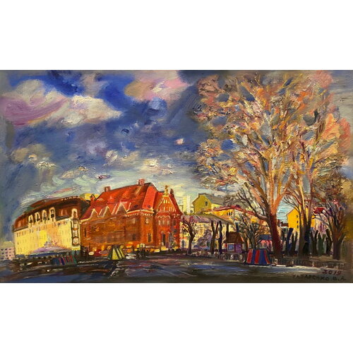 Картина маслом Татаренко В. А. (1950) «Вечер в Выборге. Рыночная площадь», 2019 год