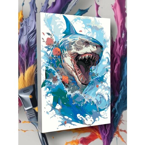 Картина по номерам Акула Вода Shark Зубастая акула