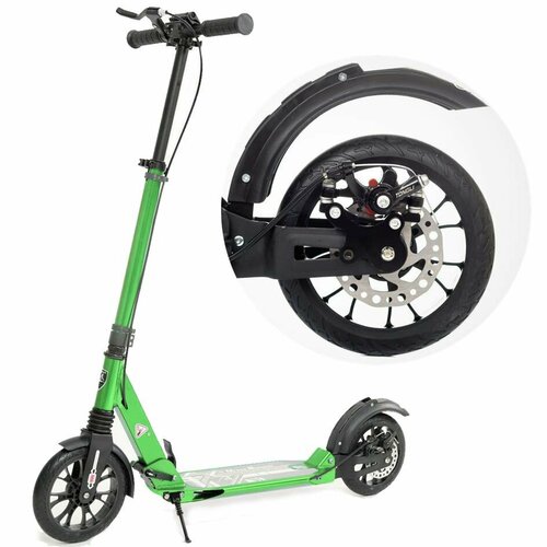 фото Городской самокат rw sport scooter disk brake с дисковым тормозом зелёный металлик rw-sport