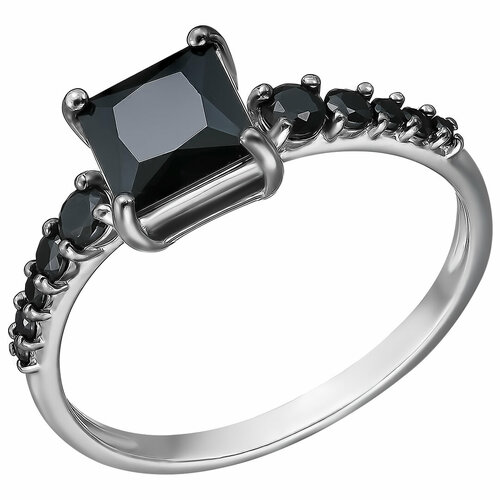 Перстень, серебро, 925 проба, родирование, чернение, шпинель, размер 18, черный, серебряный
