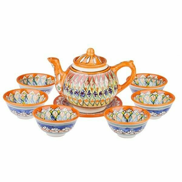 фото Чайный сервиз Риштанская керамика Чайник 1л 6 пиал ручная роспись