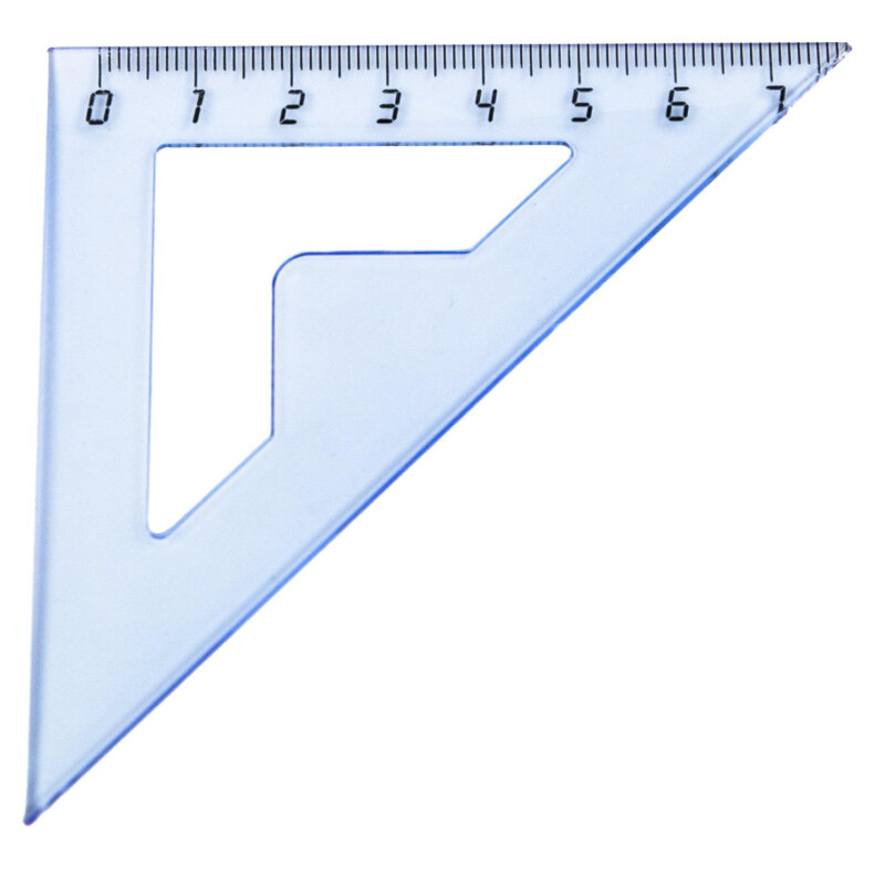 Треугольник 7см №1 School 45 градусов, прозрачный синий