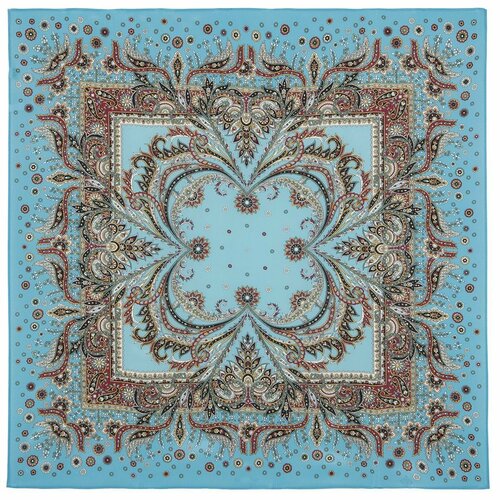 Платок Павловопосадская платочная мануфактура, 89х89 см, голубой, коричневый
