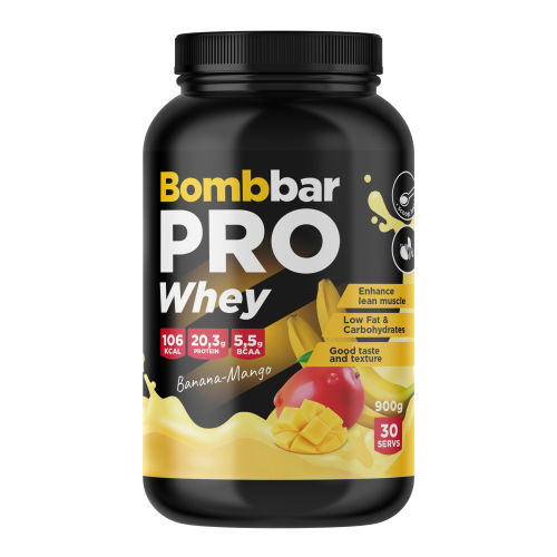 Bombbar Pro whey (900 гр) (банан-манго) протеиновый коктейль pro keto whey со вкусом сливки ваниль bombbar 450 г
