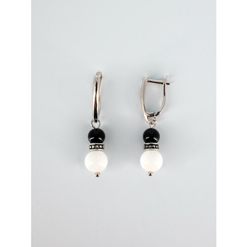 Серьги с подвесками Нефритовая сова, размер 35 мм, черный, серебряный