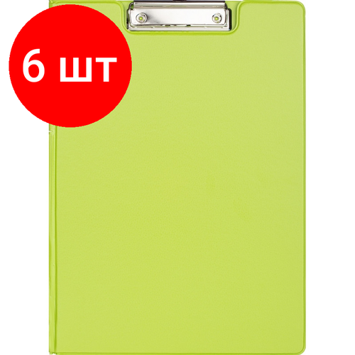 Комплект 6 штук, Папка-планшет с зажимом и крышкой Attache Bright colours A4 лайм