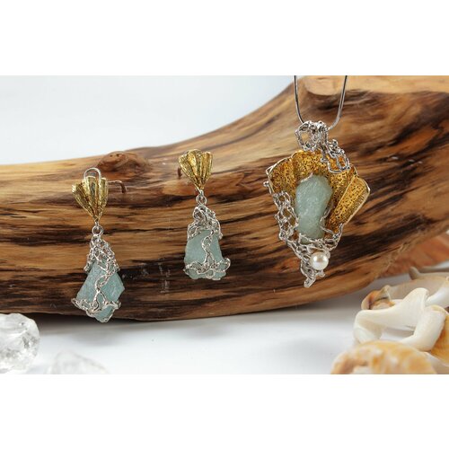 Серьги с подвесками СИЛА ПРИРОДЫ, серебро, 925 проба, жемчуг культивированный, бриллиант, аквамарин, серебряный, белый