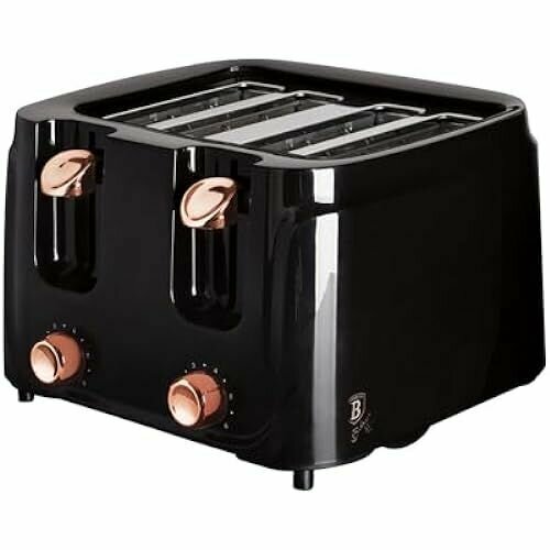 Тостер 4 ломтика Черный Розовое Золото