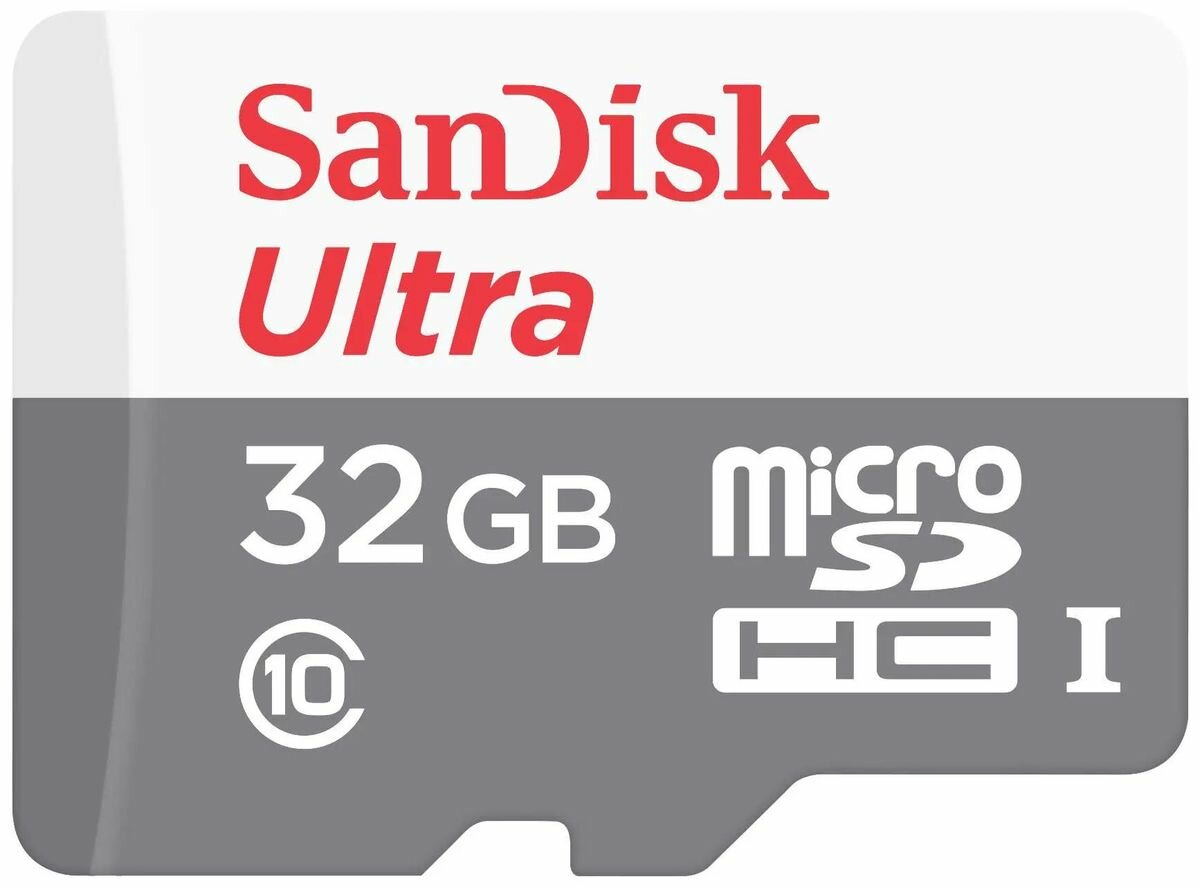 Карта памяти microSDHC UHS-I U1 Sandisk Ultra 32 ГБ, 100 МБ/с, Class 10, SDSQUNR-032G-GN3MN, 1 шт, без адаптера