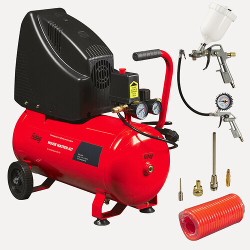 Изображение товара Компрессор безмасляный Домашний мастер с набором пневмоинструмента (HOUSE MASTER KIT) + 5 (OL 195/24 + 5 предметов)