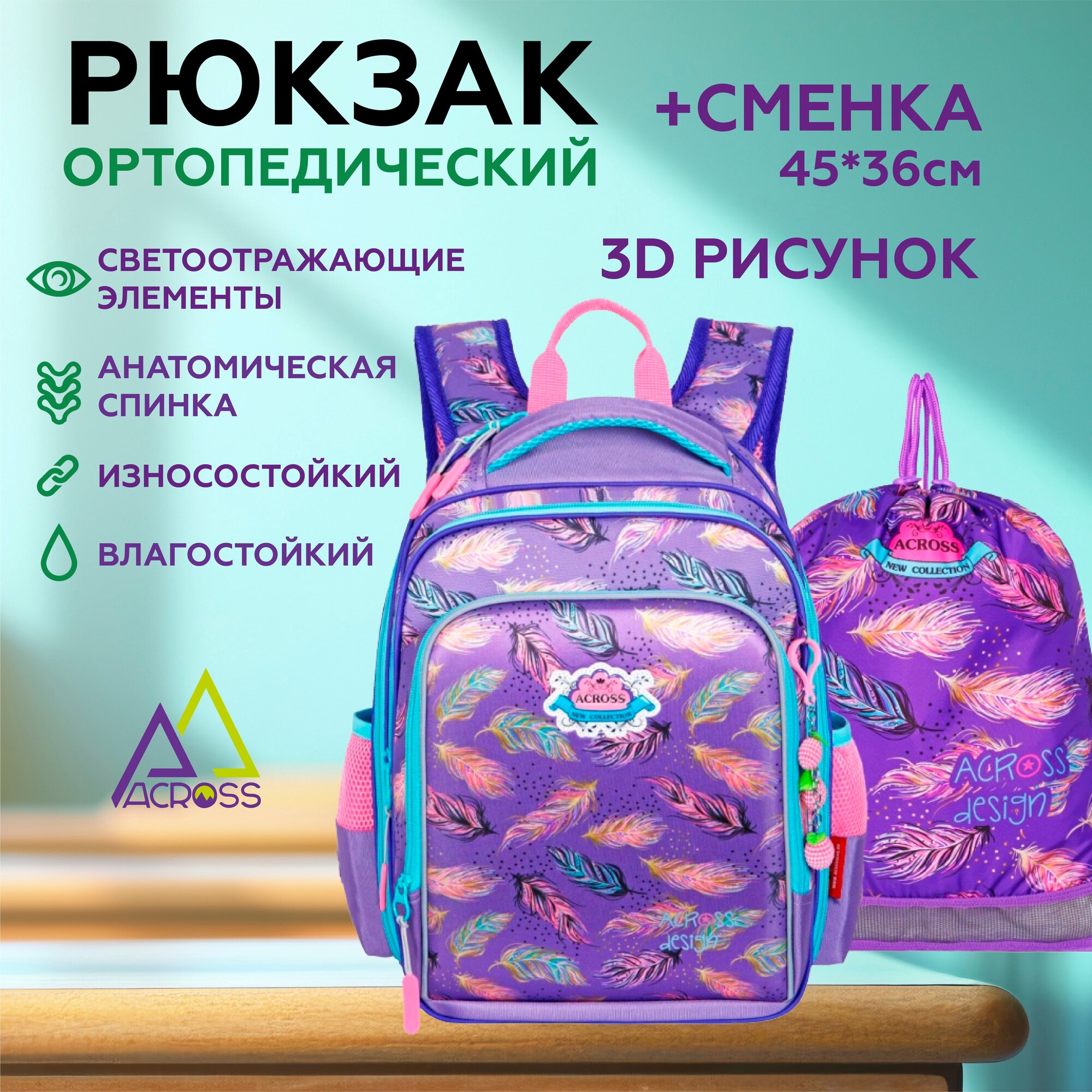Рюкзак ACROSS + сменка ACR22-640-7
