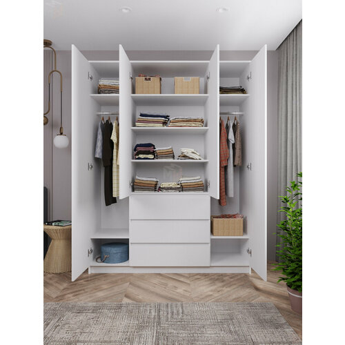 Шкаф белый по мотивам Икеа без ручек 160x50x210