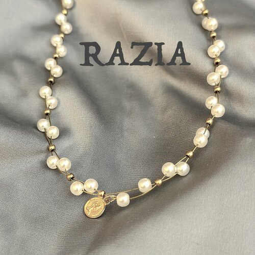 Колье металл пластик жемчуг имитация перламутр синтетический искусственный камень коралл синтетический длина 40 см белый в золоте 180₽