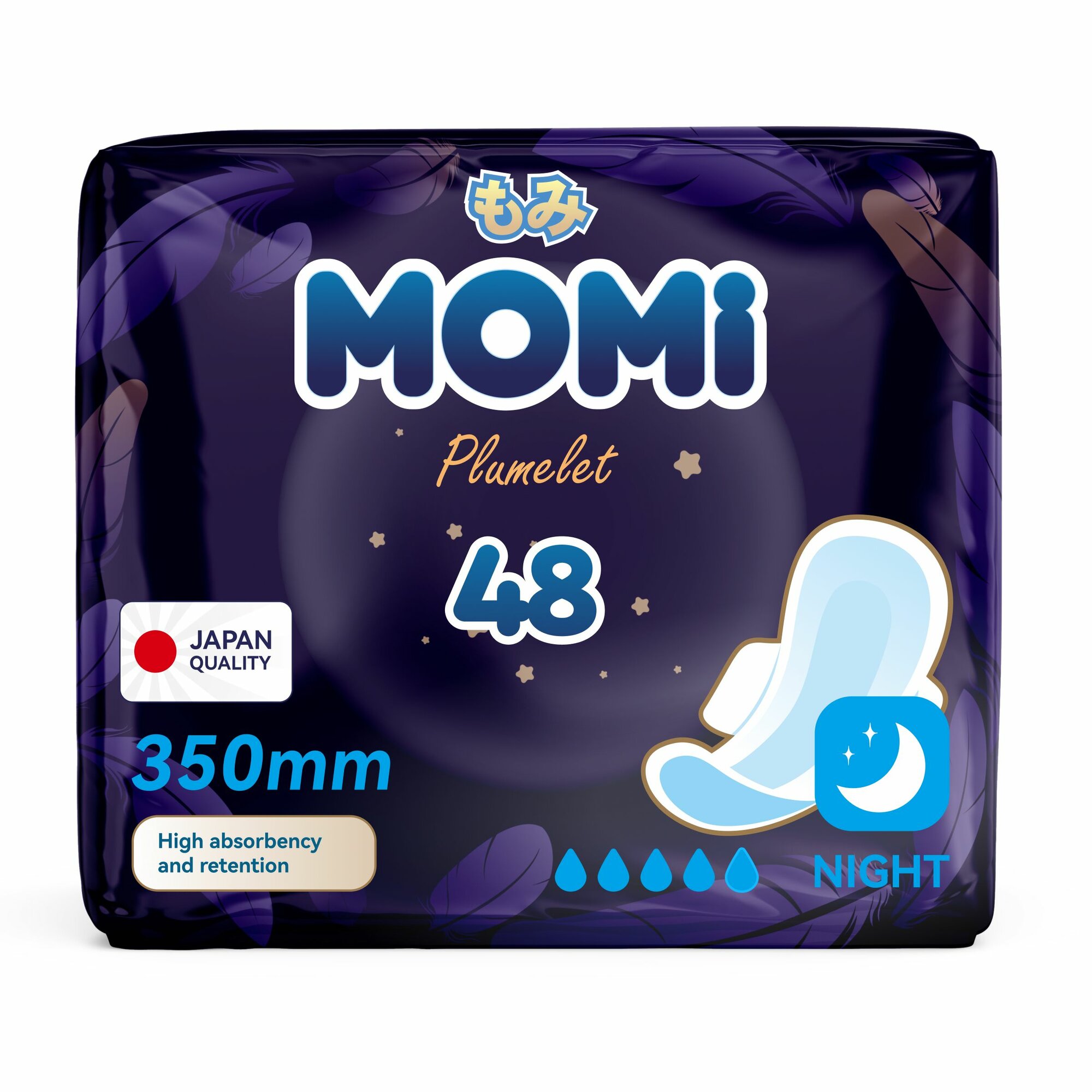 Гигиенические прокладки Momi Ночные женские Night с крылышками 35 см 48 шт