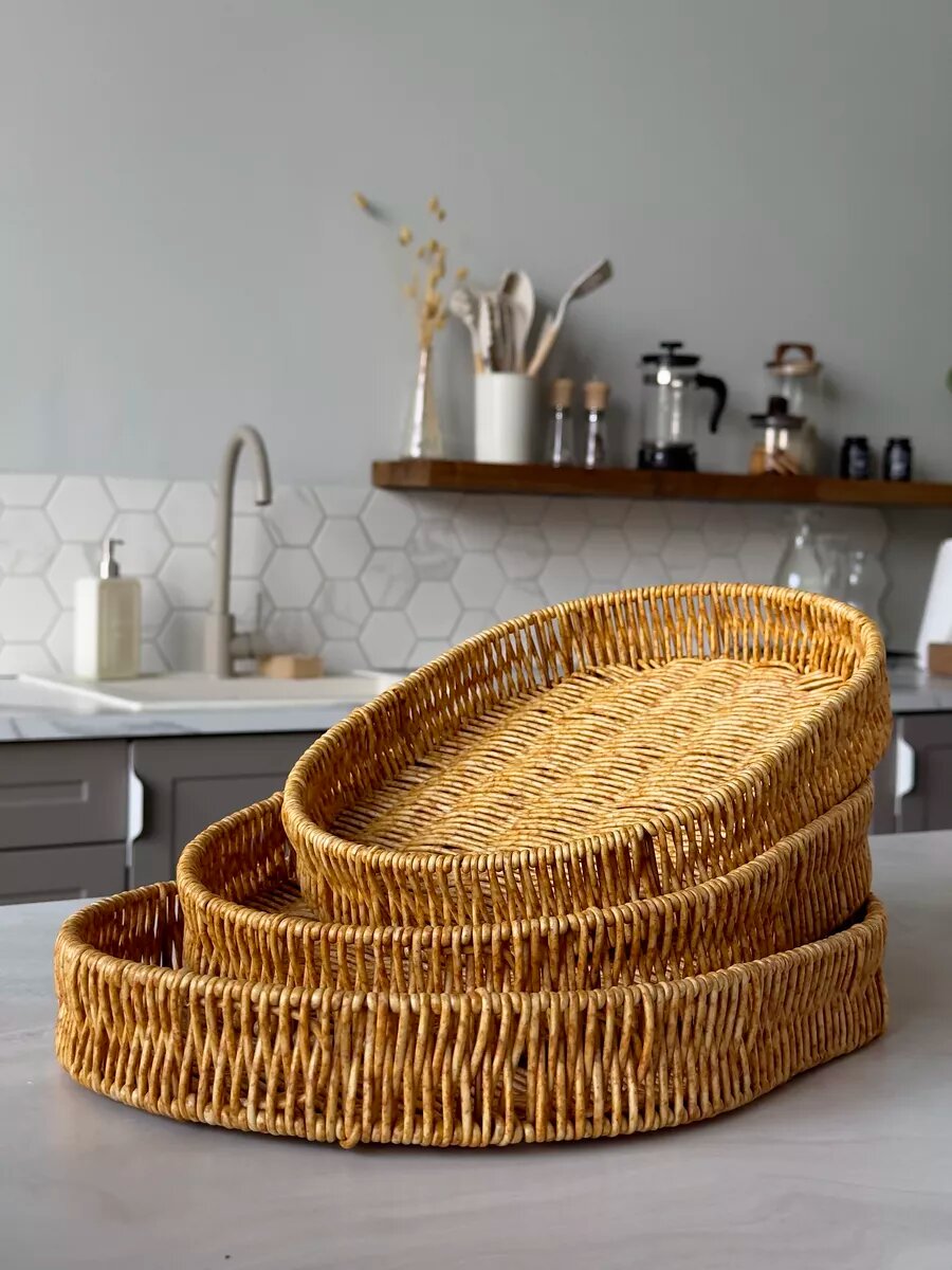 Набор подносов LEE HOUSE, искусственный ротанг, овальный, 3шт — фото 1