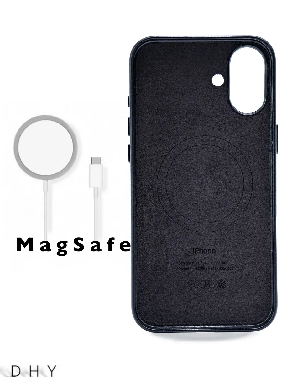 Чехол Dhy Leather Case, для iPhone 16 Plus, магнитный, беспроводная зарядка — фото 1