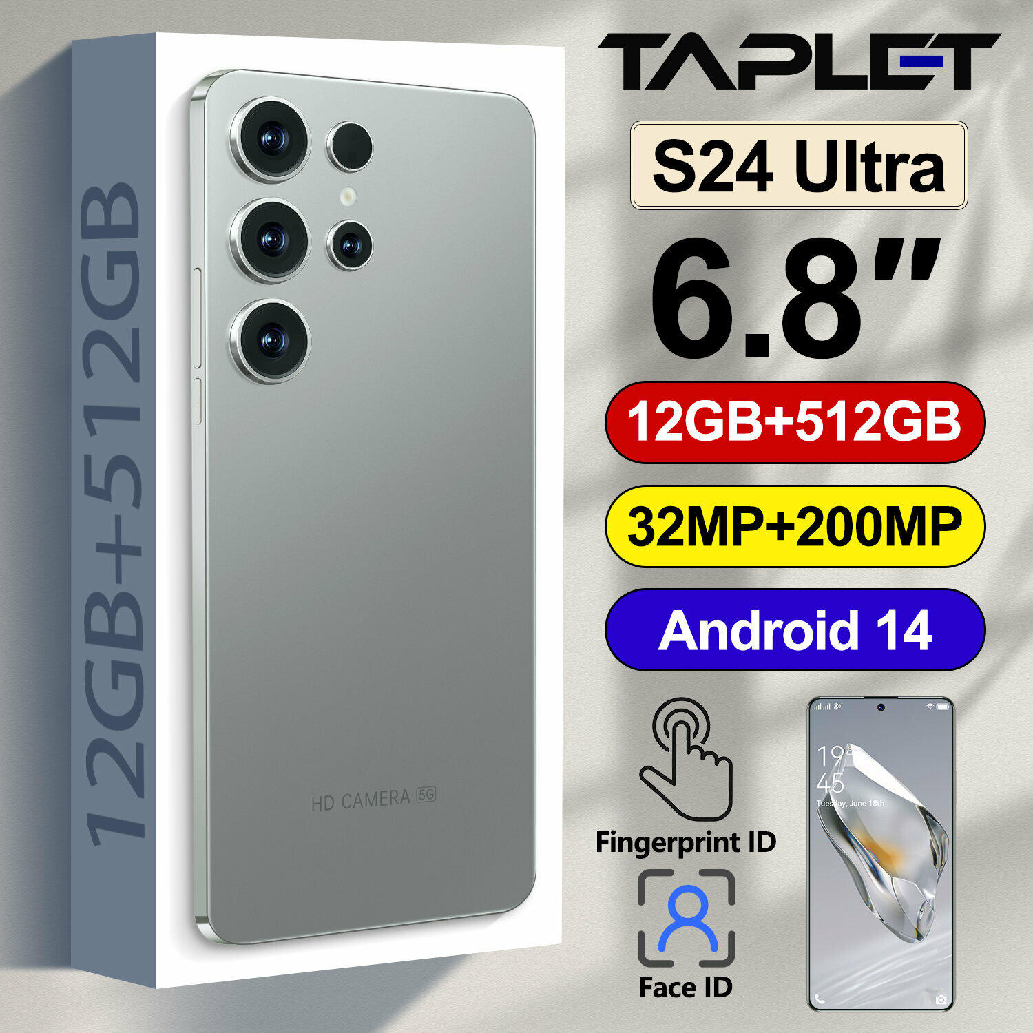 Смартфон S24 Ultra 12/512 ГБ Global 5000 мАч + камера 200 Мп+быстрая зарядка