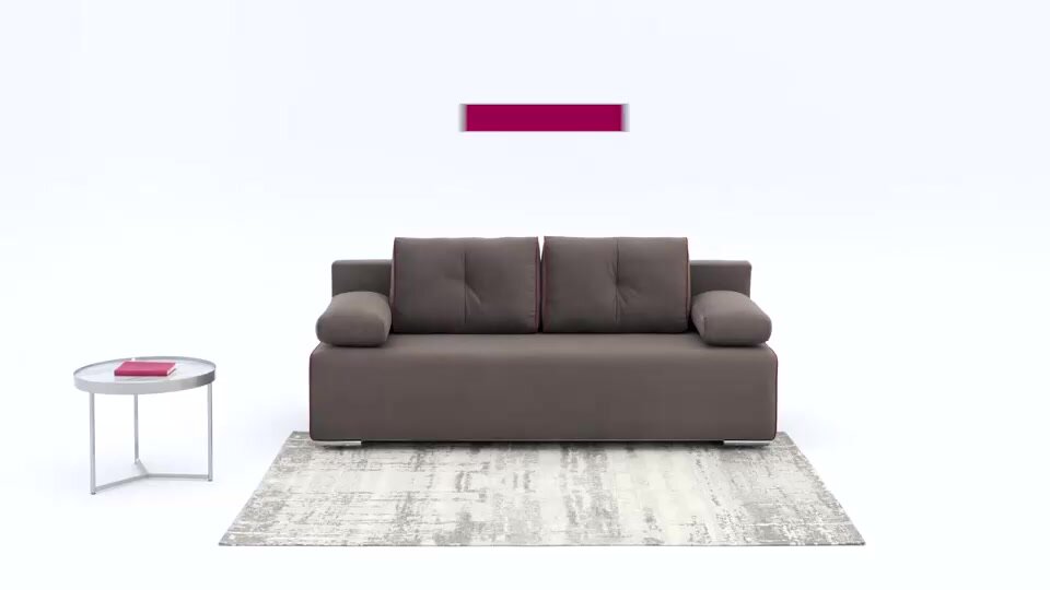 Диван-кровать прямой, еврокнижка, MOON FAMILY 043, велюр бежевый, 205х91х88 см . Эксклюзивная пена UniqFoam — фото 1