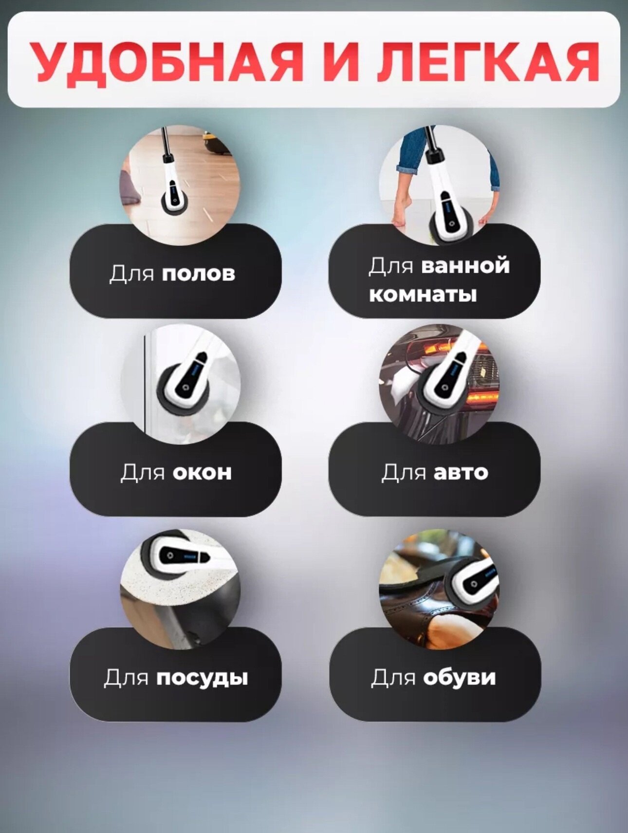 Электрическая раздвижная щетка для уборки с 9 насадками от kosmo.store — фото 1