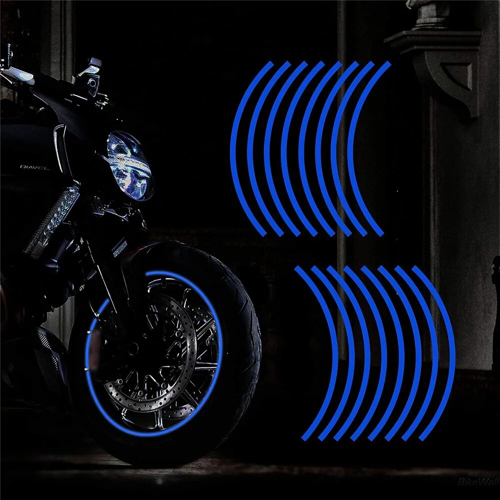 Светоотражающая наклейка FLYPIG, 1 комплект, 16 полосок, лента в полоску для Yamaha, Honda, Suzuki, 16-18 дюймов, наклейки на колеса для велосипеда, мотоцикла, автомобиля, Blue