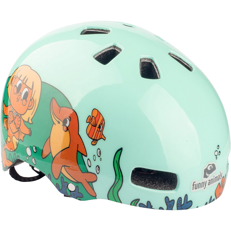 Защитный детский шлем для велосипеда/для роликов Funny Animals Ocean Mint, размер 51-55 cм