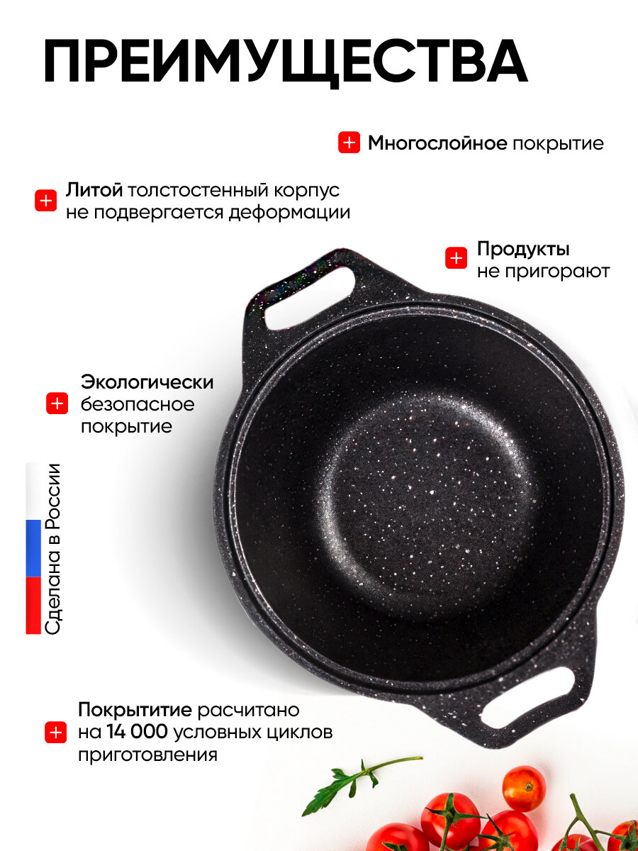 Кастрюля антипригарная 1л со стеклянной крышкой Темный мрамор ТМ KUKMARA — фото 1