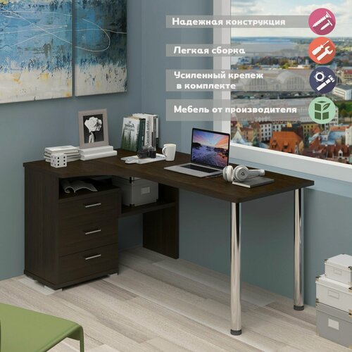 Изображение товара Стол компьютерный Мэрдэс СР-132С-160 В-ЛЕВ Венге, угловой, 101 х 160 х 75 см, с ящиками