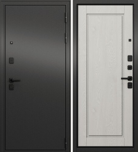 Изображение товара Дверь входная металлическая траст масс 0 Антрацит букле-Дуб белый скандинавский, черная кв. 960 правая