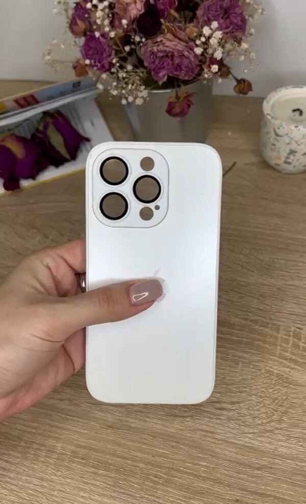 Чехол матовый стеклянный на iPhone 14 Pro Max Белый
