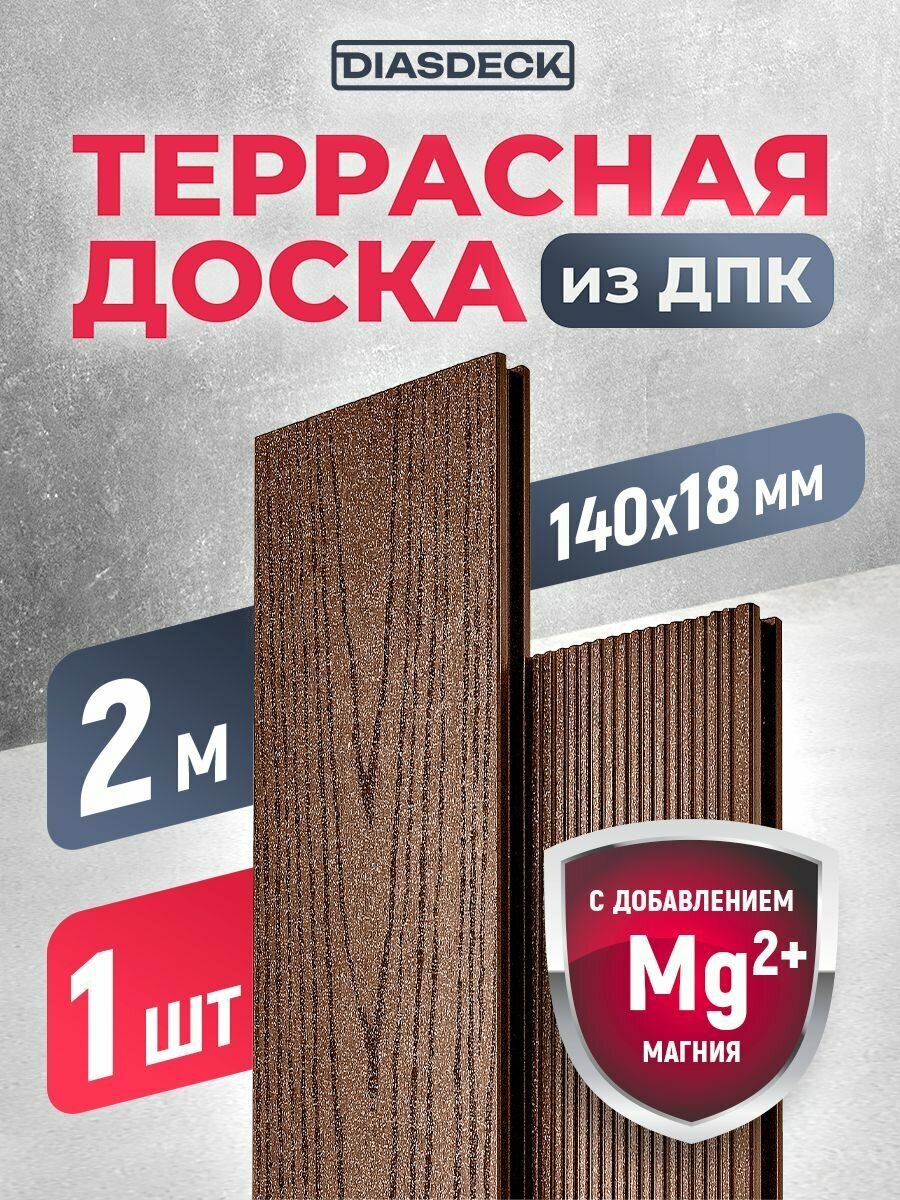 Террасная доска DIASDECK из ДПК 140х18мм длина 20 метра цвет шоколад 1 штука (минерал)