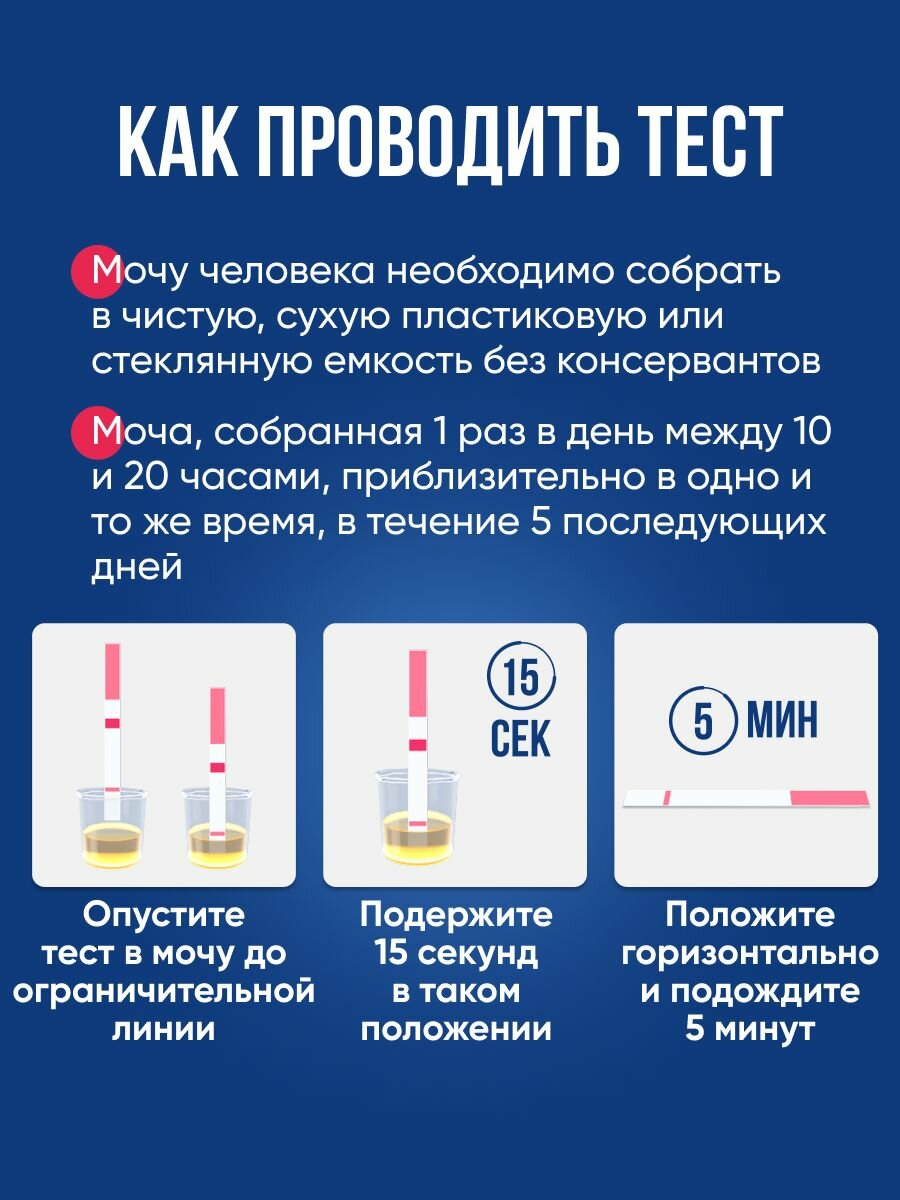 Картинки Тест на овуляцию, 5 шт. / Определение пика ЛГ (лютеинизирующего гармона) в моче / Тест-полоска медицинская