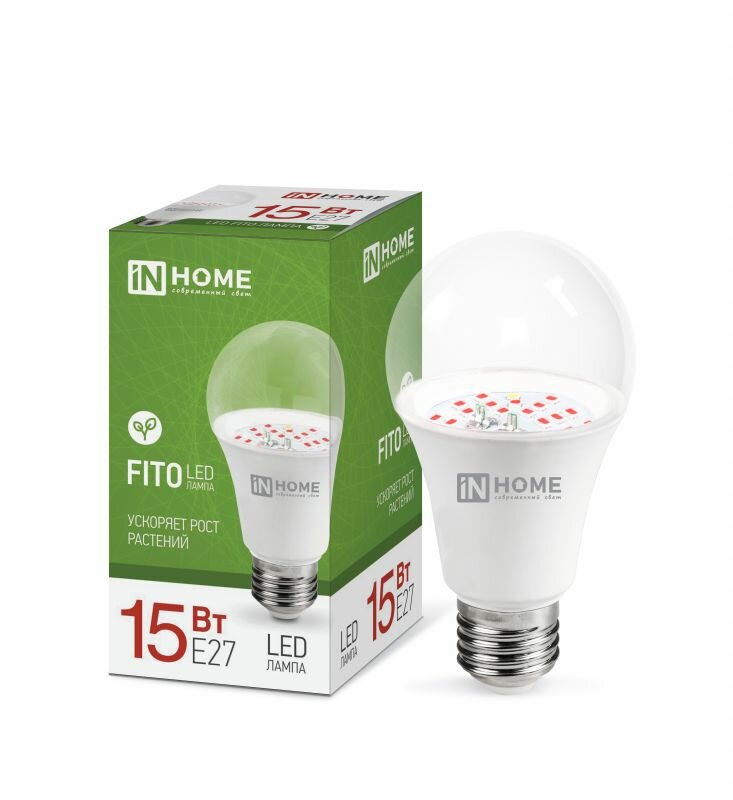 Лампа светодиодная фитосветильник LED-A60-FITO 15Вт 230В Е27 IN HOME