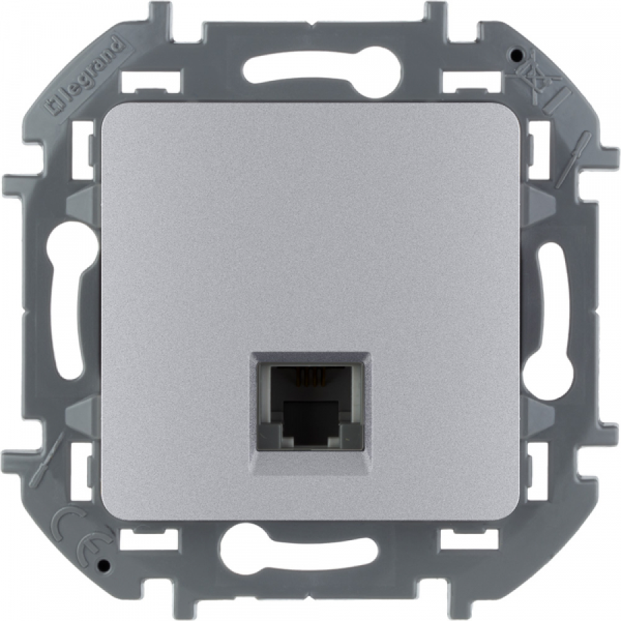 Розетка телефонная Legrand / Легранд Inspiria RJ-11 цвет алюминий 673822 / электроустановочное оборудование