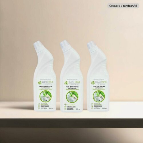Изображение товара Гель для чистки сантехники Clean Home, густая формула, 800 мл, 3 шт