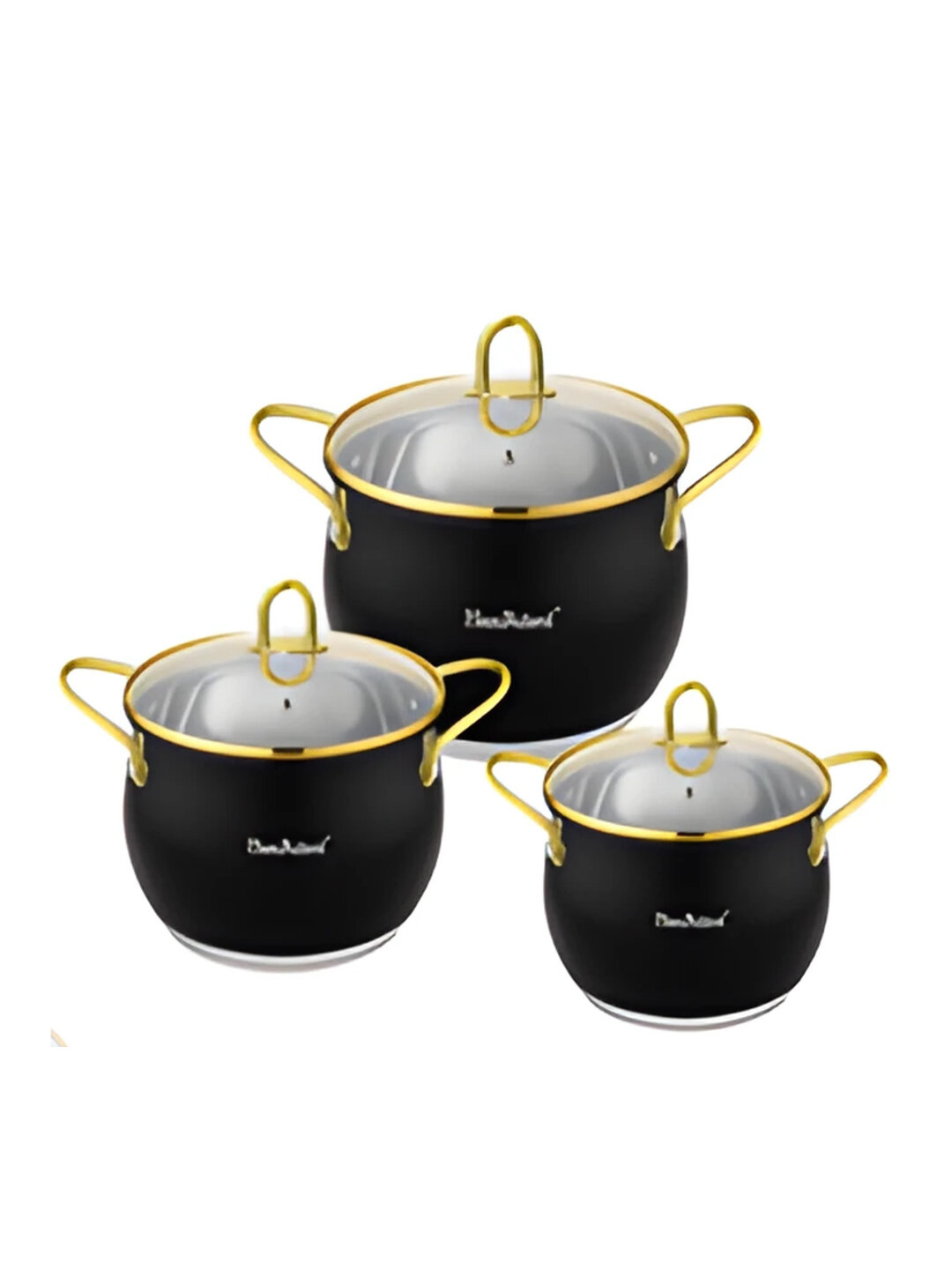 HausRoland набор металлических кастрюль, 3 предмета, с крышками из стекла, чёрный цвет - Золотой