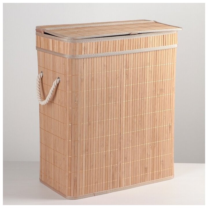 Корзина для хранения Доляна с крышкой, "Кантри", 46х26х55 см, цвет бежевый (4333603)