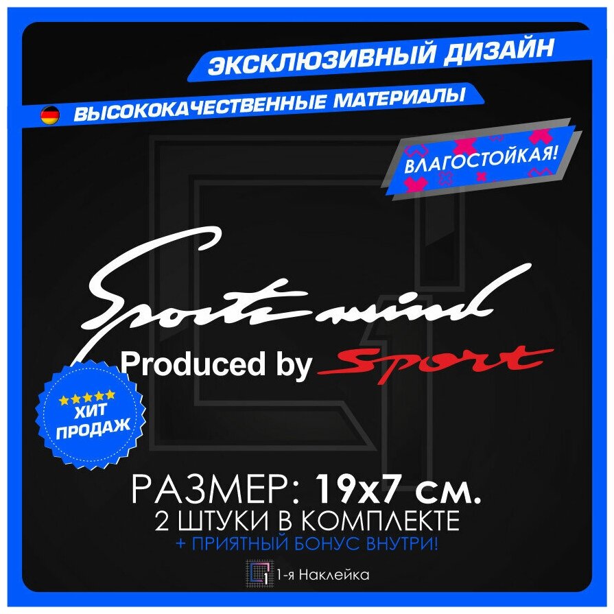 Наклейки на автомобиль тюнинг виниловая Sport Mind Спортивное мышление 19х7см 2шт