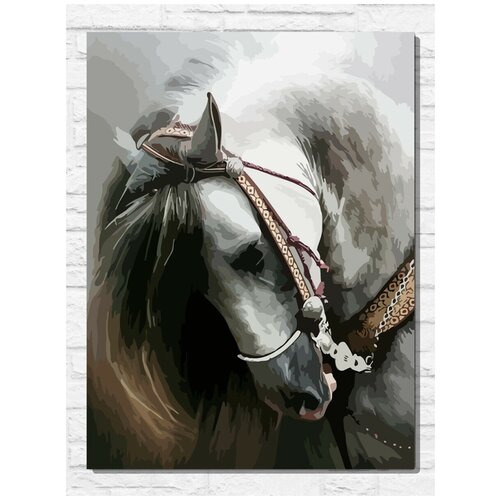картина по номерам на холсте лошадь в цветах 8870 в 30x40 Картина по номерам на холсте Белая лошадь (абстракция) - 9047 В 30x40