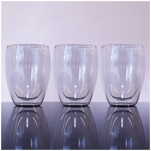 Набор термо стаканов ЛiСТ 300 мл 3 шт, с двойными стенками, термостакан, термокружка, стакан стеклянный (LIS51204)
