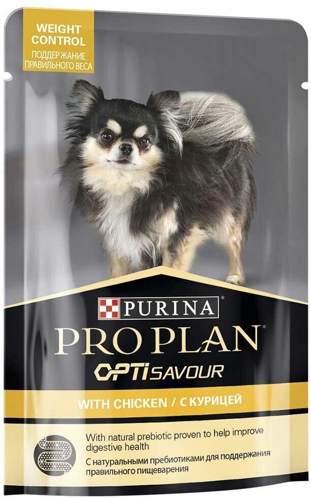 Влажный корм proplan для собак мелких пород контроль веса курица в соусе диетический optisavour weight control 85г