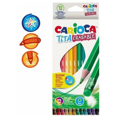 Carioca Карандаши цветные Tita Erasable шестигранные стираемые 3 мм 12 цветов