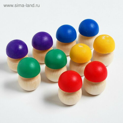 Счётный материал «Грибочки», 10 шт, с цветными шляпками, размер 1 шт: 4.2 × 2.8 см, цвет микс