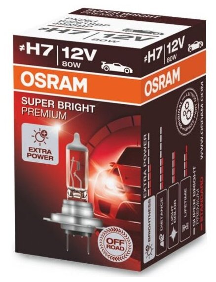 Лампа автомобильная Osram Super Bright Premium Rally H7 80W PX26d 12V, 1шт, 62261SBP